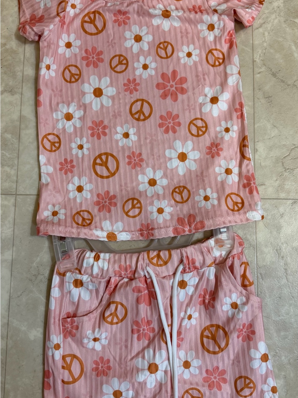 Girls Pink Floral & Peace Sign 2 piece outfit